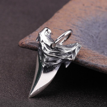 Real Silver Vintage Shark Tooth Necklace Pendant Man S925 Sterling Silver Personality Punk Chain Pendant Jewelry Gift