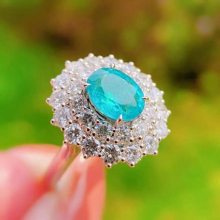Paraiba Sapphire Flower Oval Diamond Couple Ring For Women Geometric Zirconia Silver Plated Anniversary Gift Jewelry