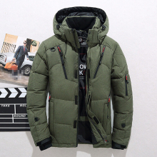 (Army Green, 2XL) Men Winter Warm Duck Down Jacket Ski Jacket Snow Thick Hooded Puffer Coat Parka+