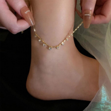 Ankle Bracelet Adjustable Foot Chain Boho Beach Foot Anklet for Women Girls Zircon Beads Pendant Chain Jewelry