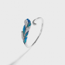 Creative Feather Sapphire Full Diamond Opening Adjustable Couple Ring For Women Sterling Silver Halloween Gift Jewelry