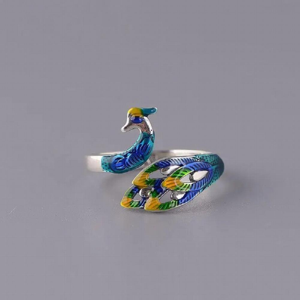 Chinese Landscape Thai Craft Peacock Open Screen Ring Female Wild Open Phoenix Ring Jewelry Accessories-image-OPC-PCSPGRD-NEW
