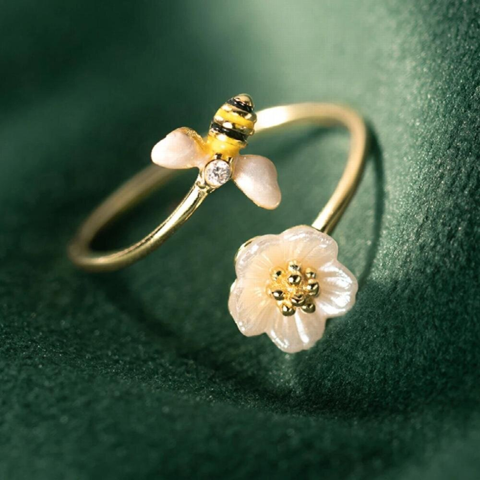 100% 925 Sterling Silver Bee & Daisy Flower Finger Rings for Women Adjustable Girls Valentine Gift Jewelry-image-OPC-PCSPGW7-NEW