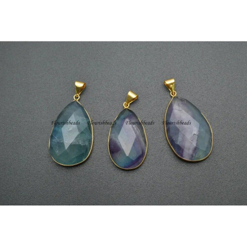 Natural Fluorite Surface Cutting Pear Shape Stone Pendants 5pc per 2