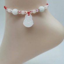 Summer Classics Heart Shaped Pendant Anklets for Women Girl Handwoven Red Rope Jade Beaded Feet Chain Jewelry Accessories