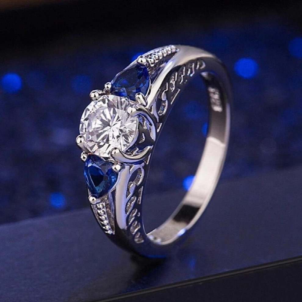 Real 925 Sterling Silver Sapphire Gemstone Rings For Women Lady Charm Wedding Engagement Ring Silver 925 Jewelry Drop