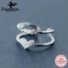 TrustDavis 100% 925 Sterling Silver Jewelry Double Layer Love Heart CZ Ring Sizable 5 6 7 Girls Kids Xmas Gift DS816