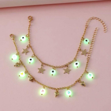 2Pcs/set Luminous Star Bead Pendant Anklet for Girls Teens Kids Adjustable Summer Beach Alloy Chain Anklet Jewelry Gift