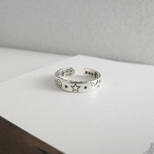 Retro 100% 925 sterling silver Moon Star engraved boy&Girl Band Rings adjust TLJ914
