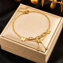 316L Stainless Steel Square Zircon Butterfly Charm Anklets For Women Girl Leg Chain Jewelry Birthday Gift