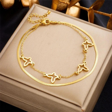 316L Stainless Steel 2-Layer Butterfly Charm Anklet For Women Girl Leg Chain Waterproof Jewelry Party Gift