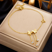 316L Stainless Steel Butterfly Zircon Charm Anklets For Women Girl Leg Chain Waterproof Jewelry Gift