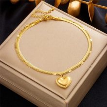 316L Stainless Steel Big Heart Charm Anklets For Women Girl 2-Layer Leg Chain Jewelry Gift