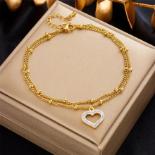 316L Stainless Steel Multilayer Heart Love Charm Anklets For Women Girl Leg Chain Waterproof Jewelry Gift