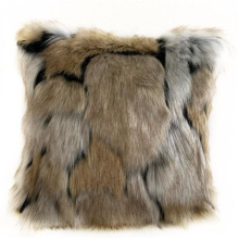 Taupe & Black Wild Wolf Animal Faux Fur Luxury Throw Pillow - 18 x 18 in.