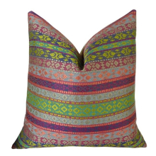 Fuchsia Stripes Handmade Double Sided Throw Pillow - Magenta - Green & Blue - 22 x 22 in.