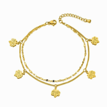 Bohemia Double Layer Maple Leaf Anklets For Women Girls Titanium Steel Foot Link Chain Anklet Female Jewelry JA20016