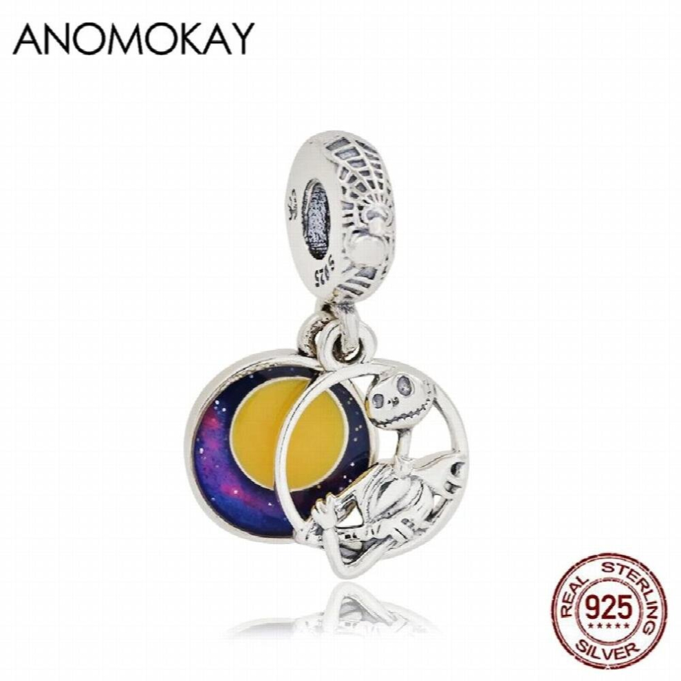 Anomokay Mix Enamel Halloween Human Skeleton Silver Pendant Charm for DIY Bracelet Necklace 925 Silver Round Beads-image-OPC-PCSQ2K5-NEW