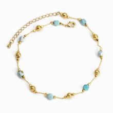 Lucky Eye Adjustable Stone Metal Bead Anklet Copper Foot Chain Beach Anklet Jewelry for Women Girls BE488