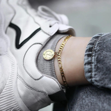 Initial Letter Pendant Anklet Stainless Steel Chain Leg Bracelets for Women Girls Foot Chain KA11