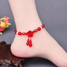 Hand Knitted Year of Fate Red Rope Anklets Classical Crystal Beads Synthetic Flower Anklets Summer Confidante Holiday Jewelry
