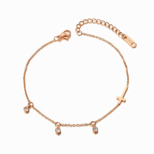 Bohemia Beach Stainless Steel Cross Charm Anklet 3Pcs CZ Crystal Chain Link Anklets Jewelry For Women Girls A20011