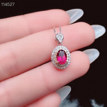 Fine Jewelry 925 Sterling Silver inlaid Natural Garnet Female Miss Girl Woman Pendant Necklace