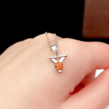 Fine Jewelry 925 Sterling Silver inlaid Citrine Female Woman Miss Girl Pendant Necklace