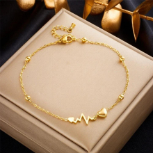 316L Stainless Steel Heart Electrocardiogram Anklets For Women Girl Leg Chain Non-fading Jewelry Gift Party