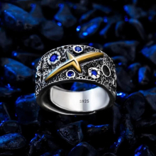 Vintage S925 Sterling Silver Starry Sky Zircon Ring for Men Punk Fine Jewelry Gift for Boys Anillo Hombre