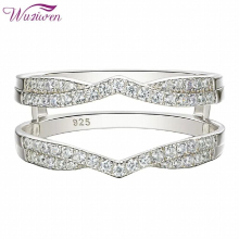 Wuziwen 925 Sterling Silver AAAAA Cubic Zircon Gorgeous Eternity Guard Enhancer Wedding Ring For Women Fine Jewelry Size 5-10
