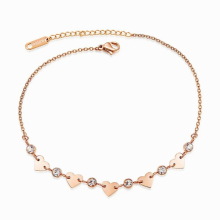 Titanium Steel Bohemia Holiday Beach Chain & Link Anklets For Women Girl CZ Crystal & Heart Charm Anklet JA19043