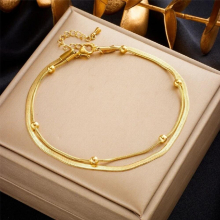 316L Stainless Steel Double-Layer Anklets For Women Girl Leg Chain Waterproof Jewelry Gift Party