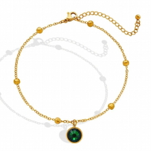 Stainless Steel Ball Chain Foot Bracelets Green Stone Round Charm Anklet for Women Girl Plated Waterproof Jewelry