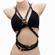 Woman Punk PU Leather Harness Bra Belts Sexy Lingerie Body Bondage Caged Bralette Gothic Bra Garters Dress Belt Chain