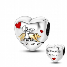 Girl And Pet Dog Forever Love Heart Beads Charm fit 3MM Bracelet Necklace Pendant Silver Women Jewelry Making