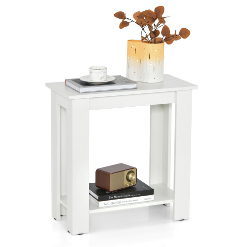 Costway 2-Tier End Table Wooden Sofa Bedside Table w/ Storage Shelf Nightstand