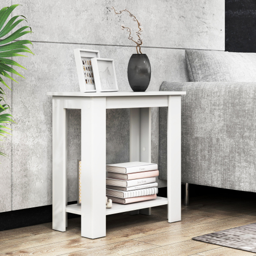 Costway 2-Tier End Table Wooden Sofa Bedside Table w/ Storage Shelf Nightstand 1