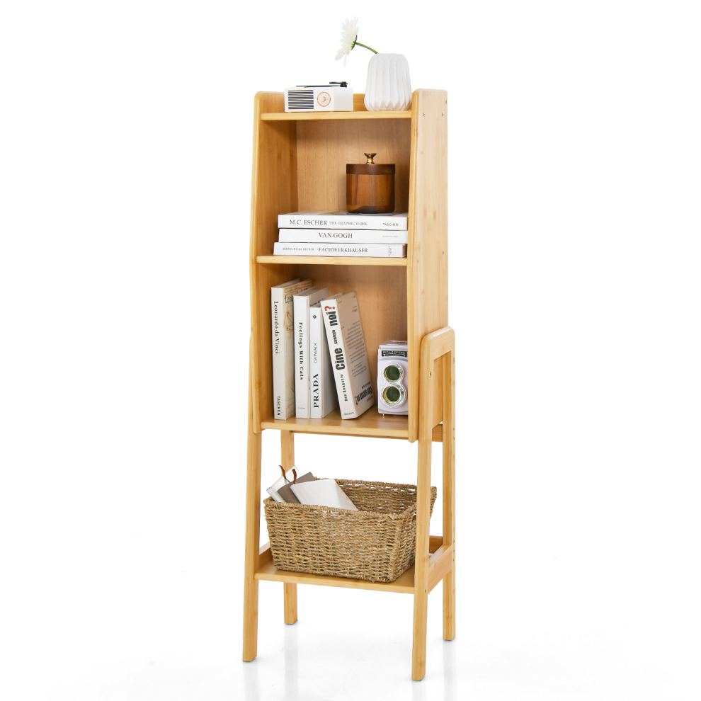 4-Tier Freestanding Bookcase Bookshelf Bedside Storage Shelf w/ Basket