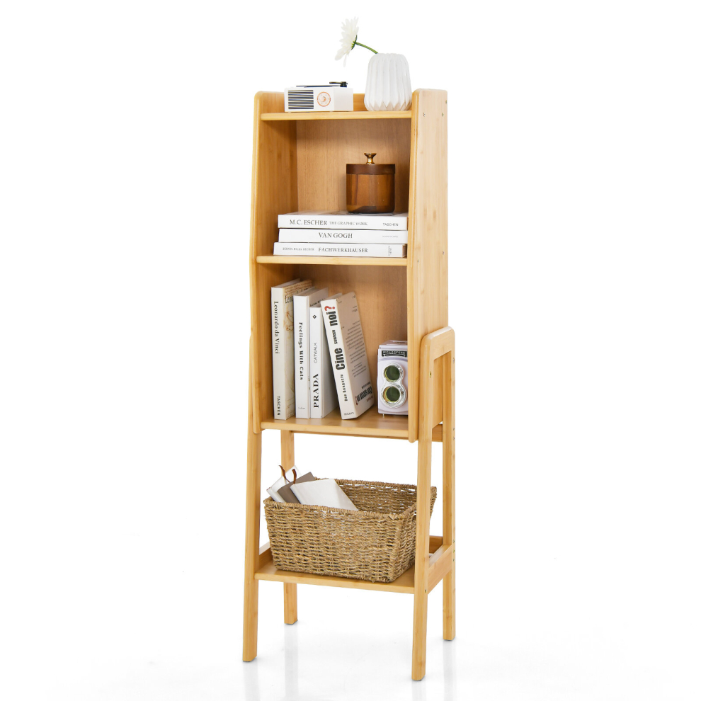 4-Tier Freestanding Bookcase Bookshelf Bedside Storage Shelf w/ Basket-image-OPC-PCSRXYG-NEW
