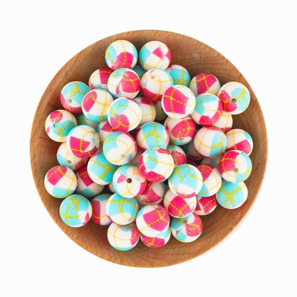 Kovict 10Pcs/Lot 15Mm Leopard Printed Silicone Beads Round Baby Food Nursing Chewing Teethe Diy Pacifier Accessories Multicoloured