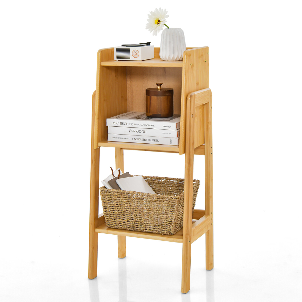 3-Tier Freestanding Bookcase Bookshelf Bedside Storage Shelf w/ Basket