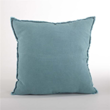 SARO 20 in. Square Fringed Design Linen Down Filled Pillow - Sea Green