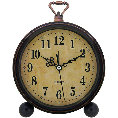 Vintage Alarm Clock Analog Silent Small Bedside Desk Clock Gift
