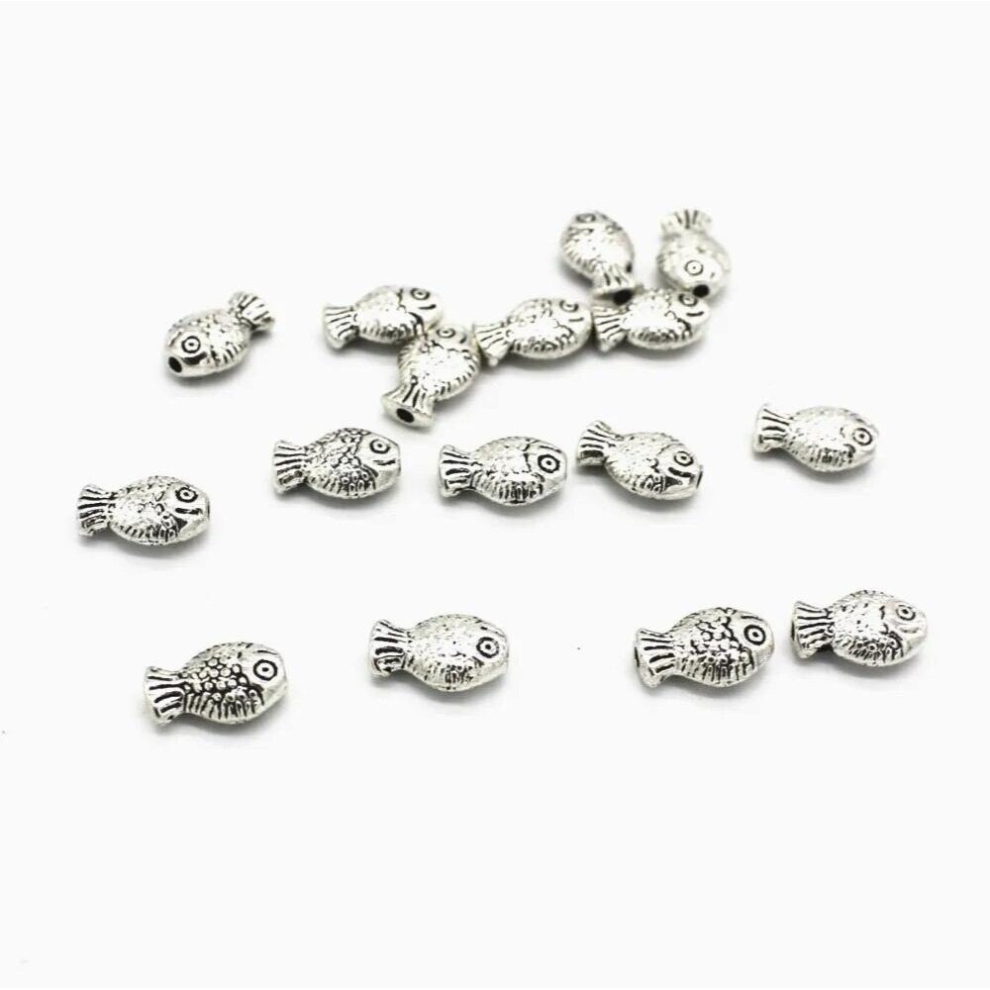 200 PCS 7mm*10mm Antique Silver Plated Metal Alloy Fish Spacer Beads Hole Beads Charms DIY Jewelry Accessories-image-OPC-PCSS8KZ-NEW