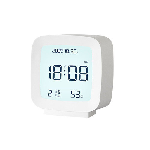 (White) Digital Clock with Temperature and Humidity Clock