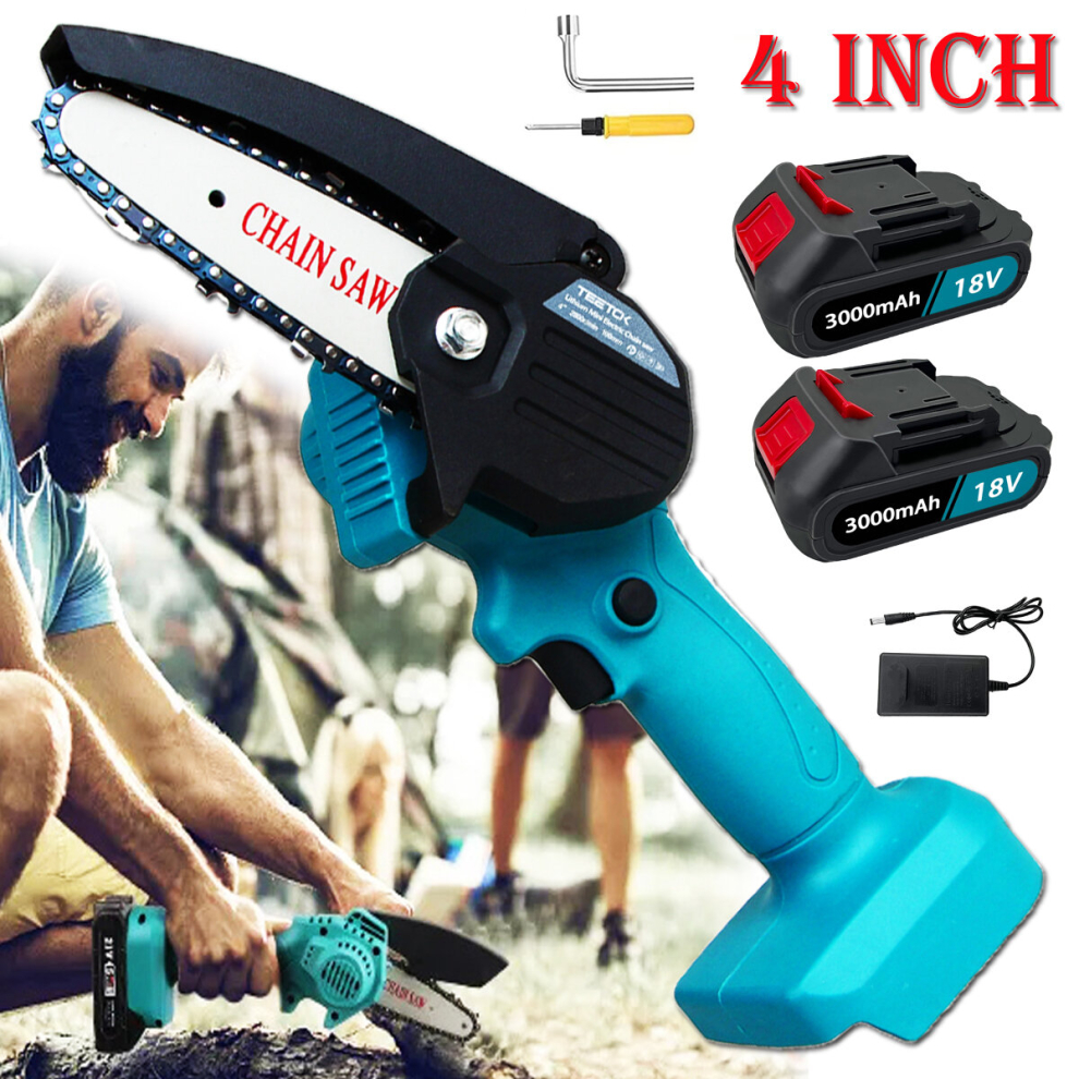 Cordless Mini Chainsaw Electric One-Hand Saw Wood Cutter+2Battery-Makita Compatible