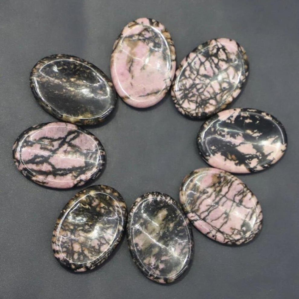 Natural Rhodonite Stone Oval Thumb Massager Palm Energys Worry Therapy Reiki Healing Meditation Spiritual Minerales Decor 6Pcs