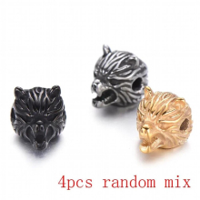 4pcs/lot Stainless Steel Wolf Beads Charms Animal DIY Men Bracelet Accessories Spacer Beads Jewelry Making