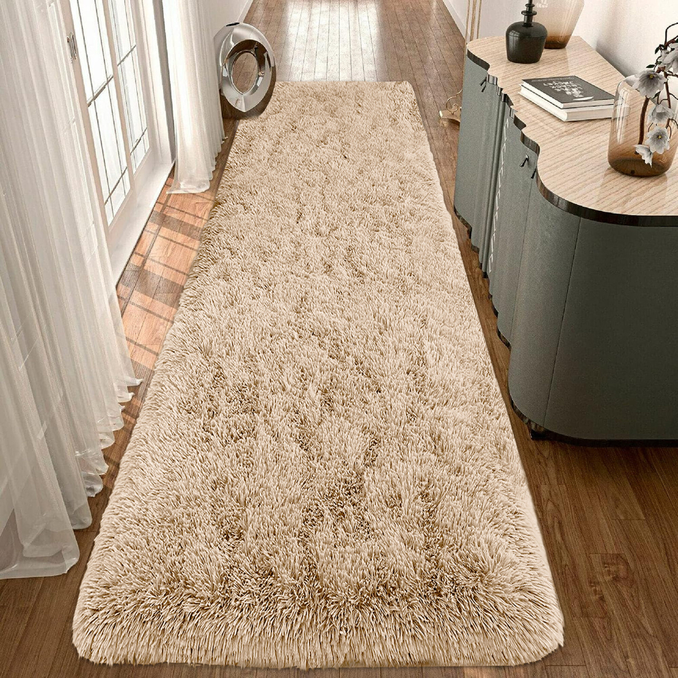 (80cm x 300 cm (2 ft 6 in x 10 ft), Beige Shaggy Rugs) Fluffy Rug Non-Slip Shaggy Rugs Living Room Carpet